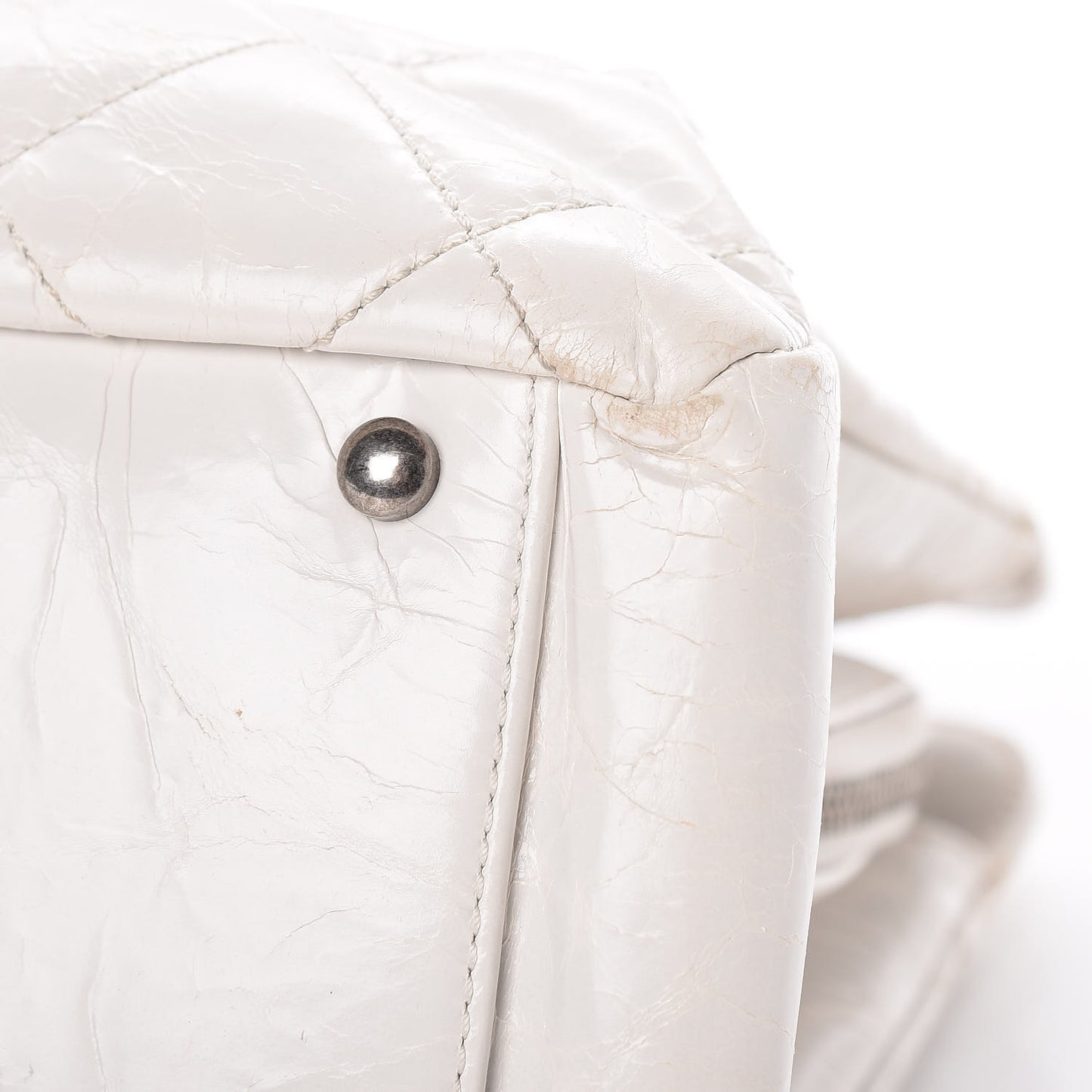 Glazed Crackled Calfskin Small Reissue Tote White