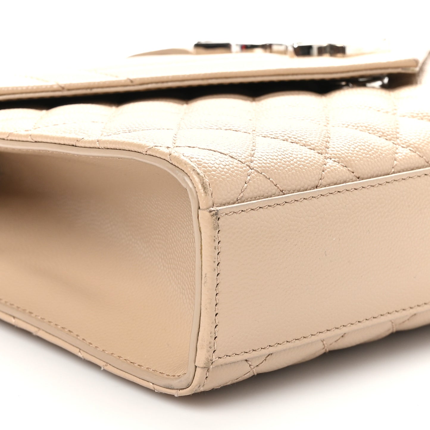 Grain De Poudre Textured Mixed Matelasse Medium Triquilt Monogram Satchel Dark Beige