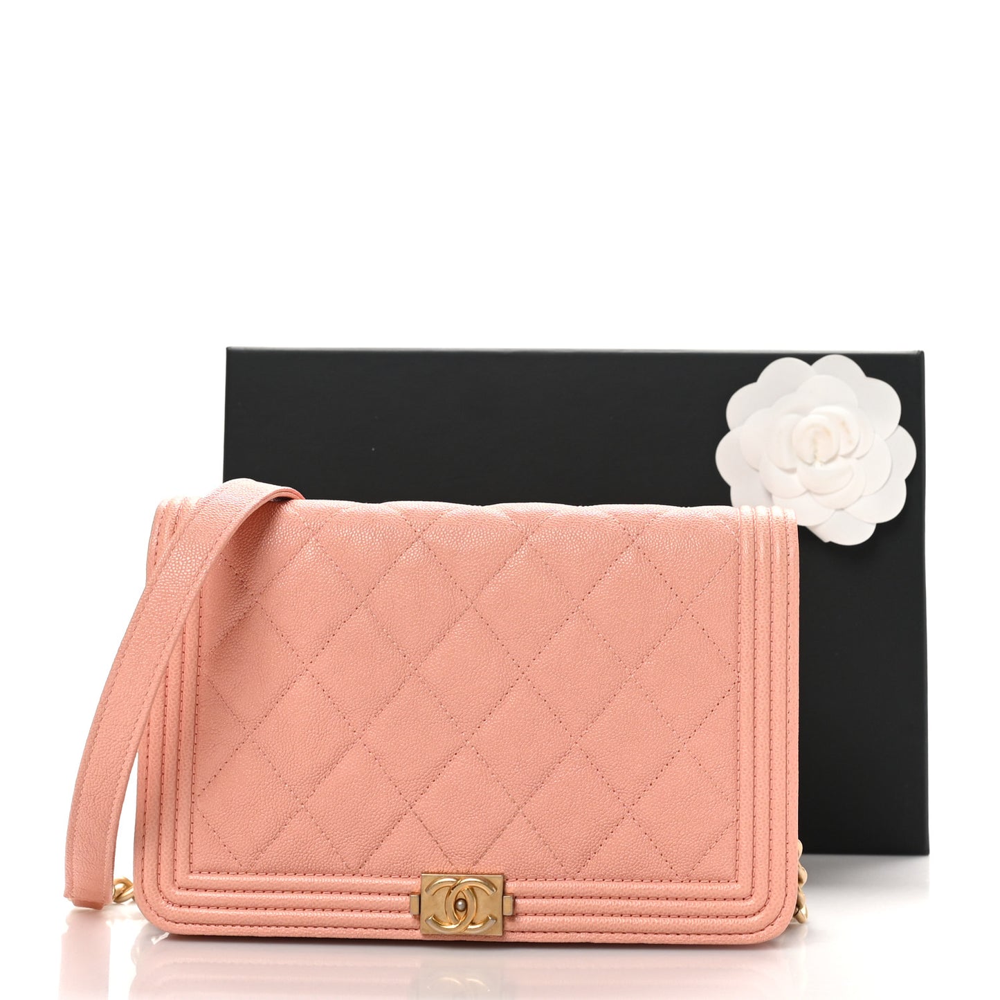 Caviar Quilted Boy Wallet On Chain WOC Pink