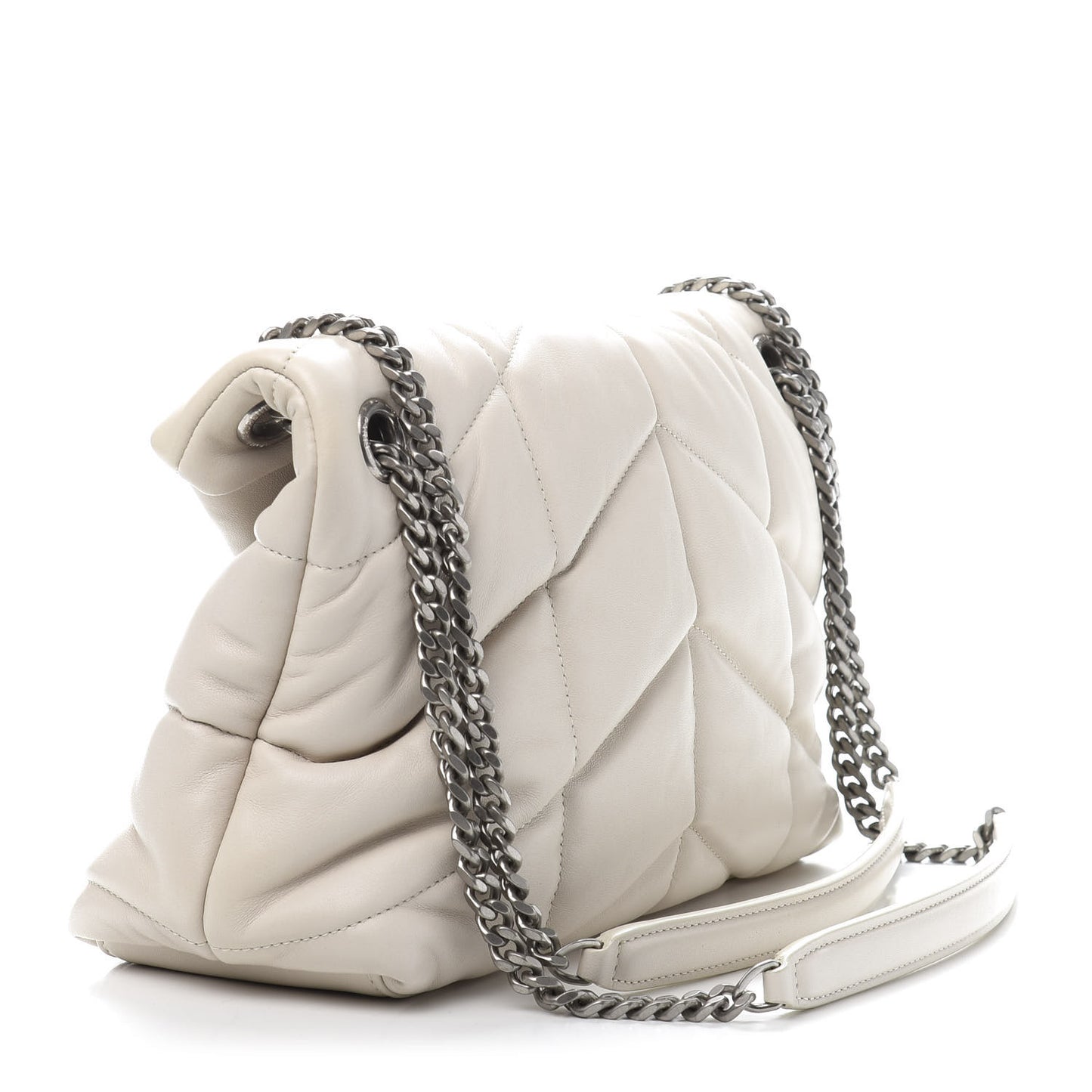 Lambskin Quilted Small Loulou Puffer Monogram Chain Satchel Blanc Vintage