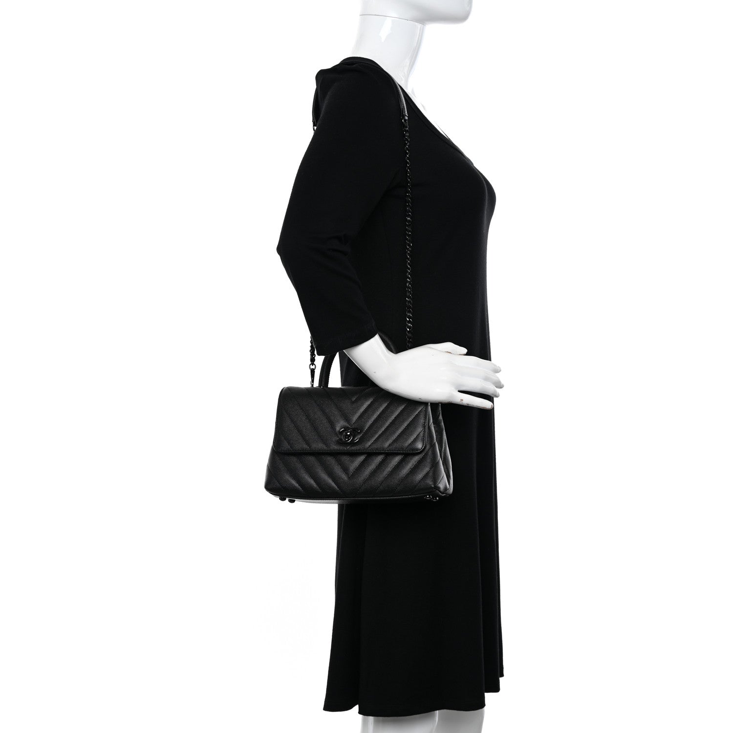 Chanel Caviar Chevron Quilted Mini Coco Handle Flap So Black 2 of 11