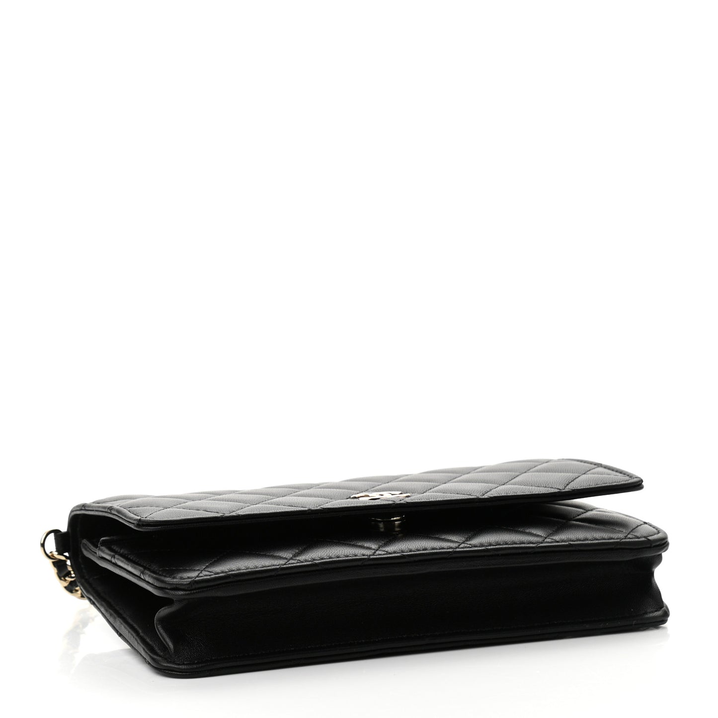 Lambskin Quilted Pearl Wallet On Chain WOC Black