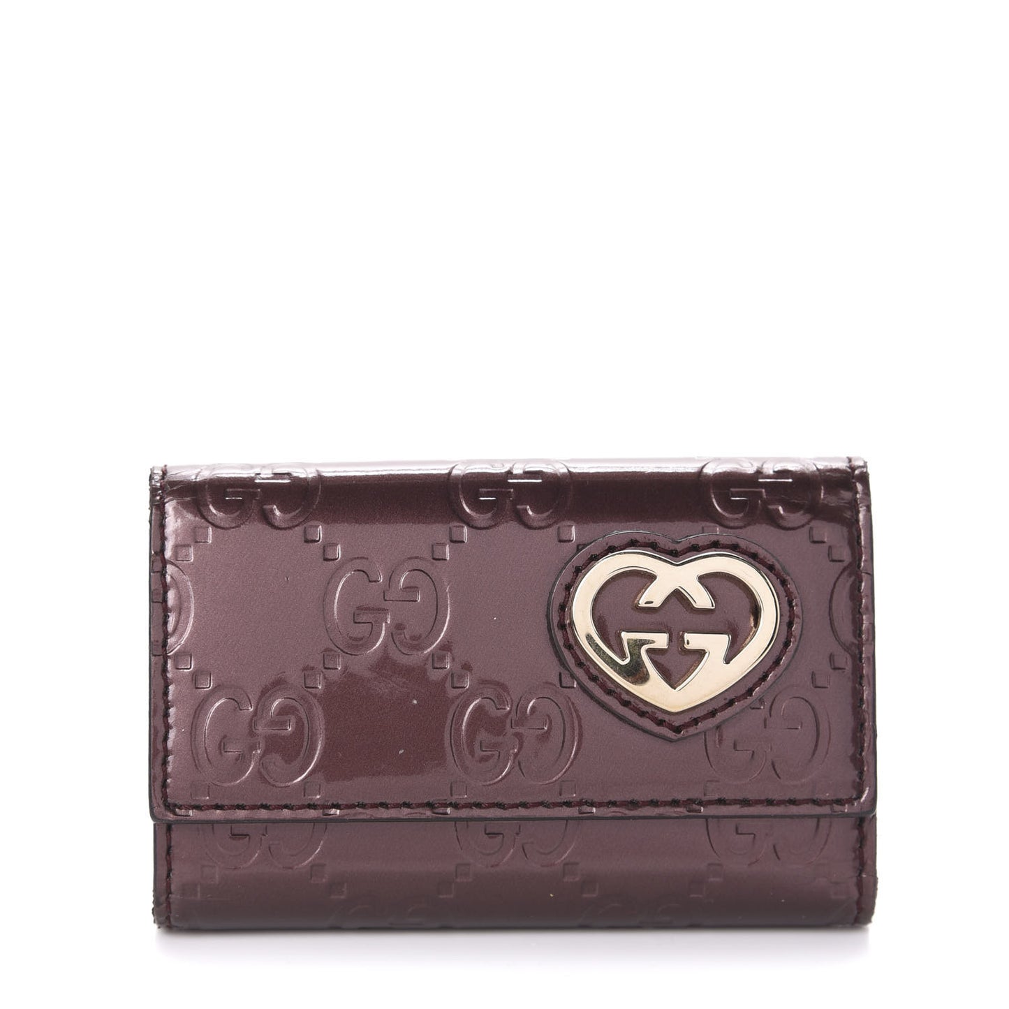 Shine Guccissima Lovely Heart 6 Key Holder Case Scarlatto