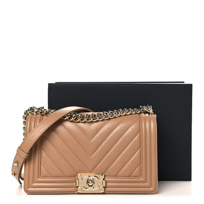 Chanel Caviar Chevron Quilted Medium Boy Flap Beige 11 of 11