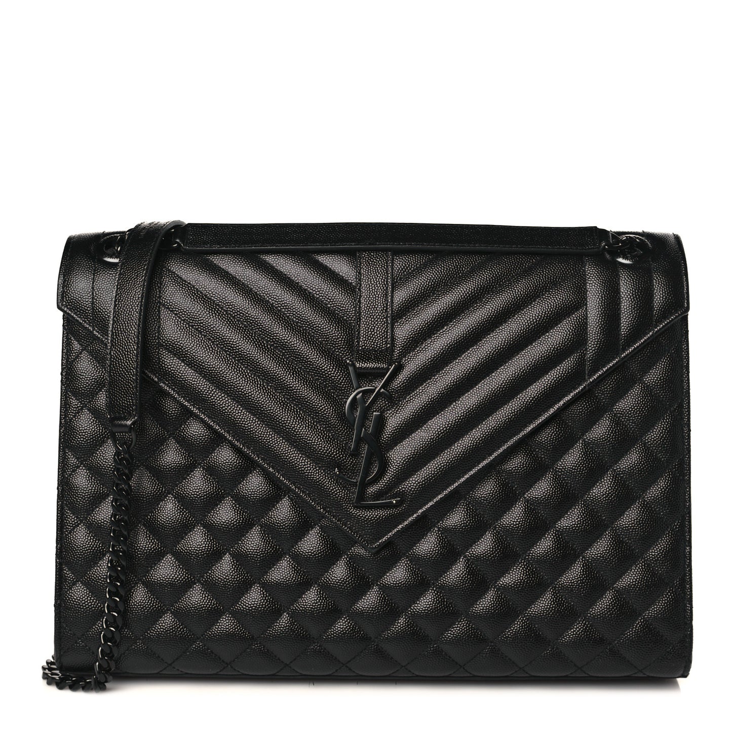 Grain De Poudre Textured Mixed Matelasse Large Triquilt Monogram Monochrome Satchel Black