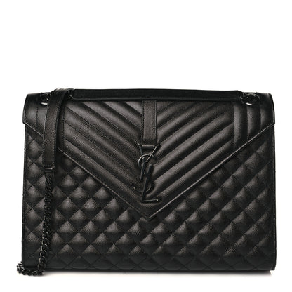 Saint Laurent Grain De Poudre Textured Mixed Matelasse Large Triquilt Monogram Monochrome Satchel Black 1 of 10