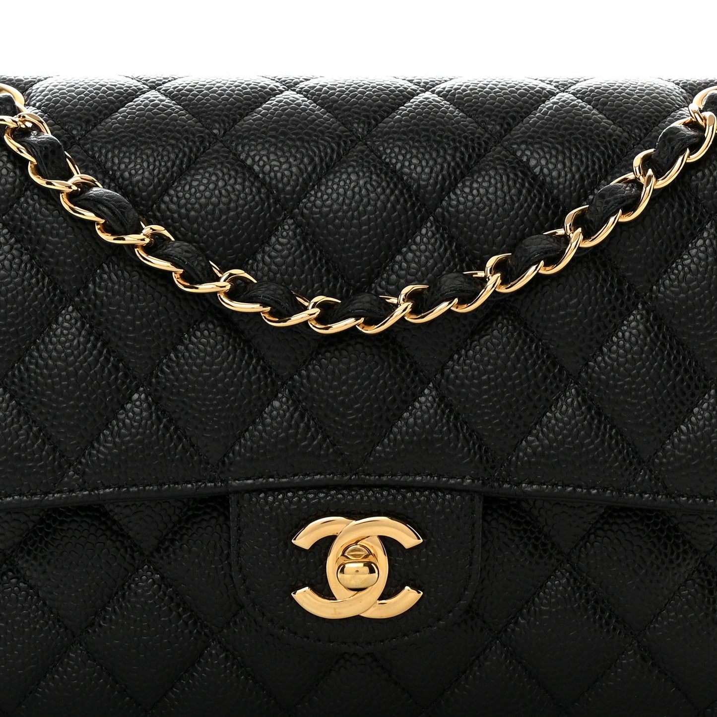 Caviar Quilted Medium Double Flap Black