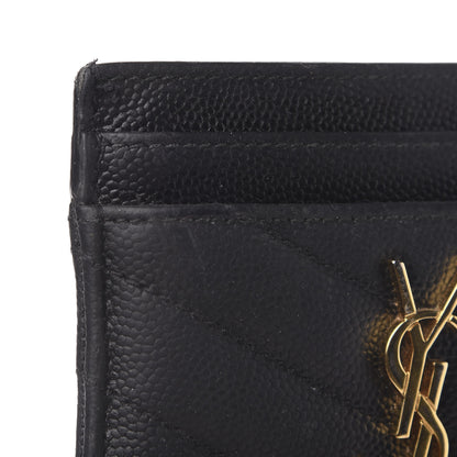 Saint Laurent Grain De Poudre Matelasse Chevron Monogram Credit Card Case Black 9 of 11