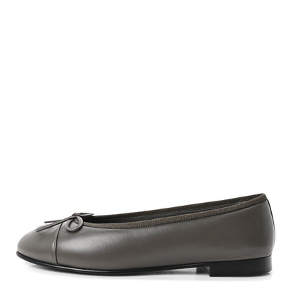 Chanel Lambskin Cap Toe CC Ballerina Flats 37 Dark Grey 1 of 10