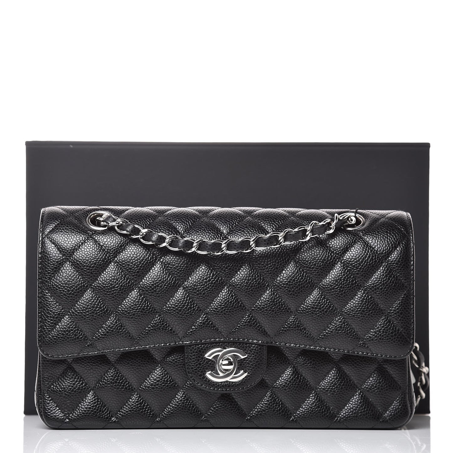 Caviar Quilted Medium Double Flap Black