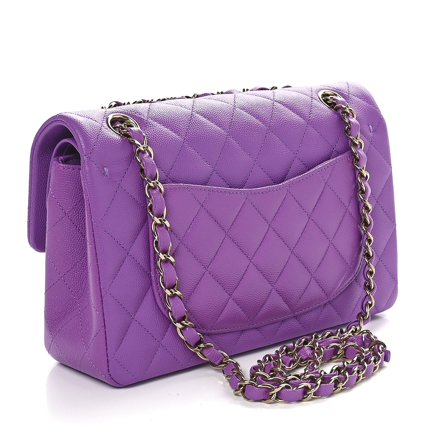 Caviar Quilted Small Double Flap Purple