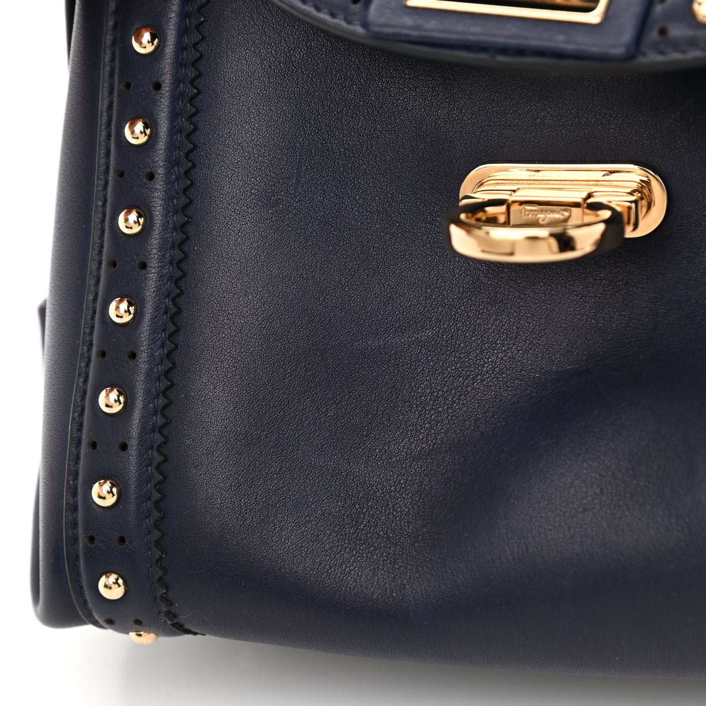 Calfskin Studded Sofia Satchel Navy