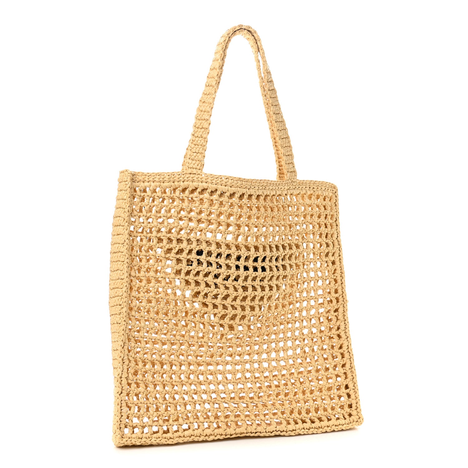 Prada Yarn Raffia Effect Crochet Logo Embroidered Tote Bag Naturale 3 of 9