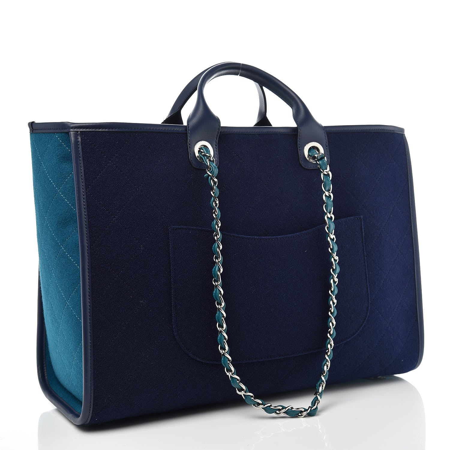 Chanel Wool Felt Calfskin Large Deauville Tote Dark Blue 3 of 10