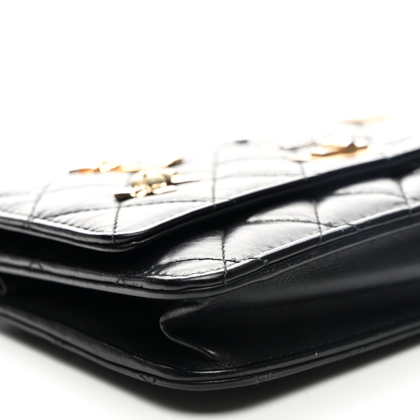 Aged Calfskin Quilted Lucky Charms 2.55 Reissue Wallet On Chain WOC Black