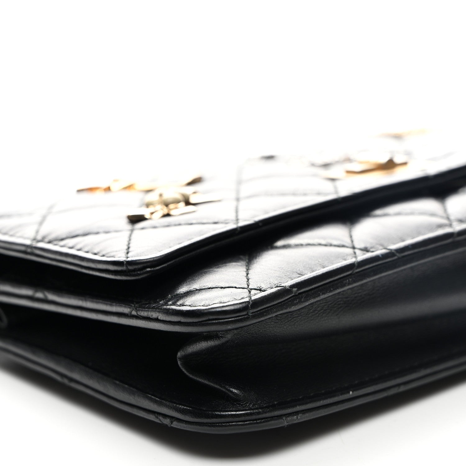 Chanel Aged Calfskin Quilted Lucky Charms 2.55 Reissue Wallet On Chain WOC Black 10 of 12