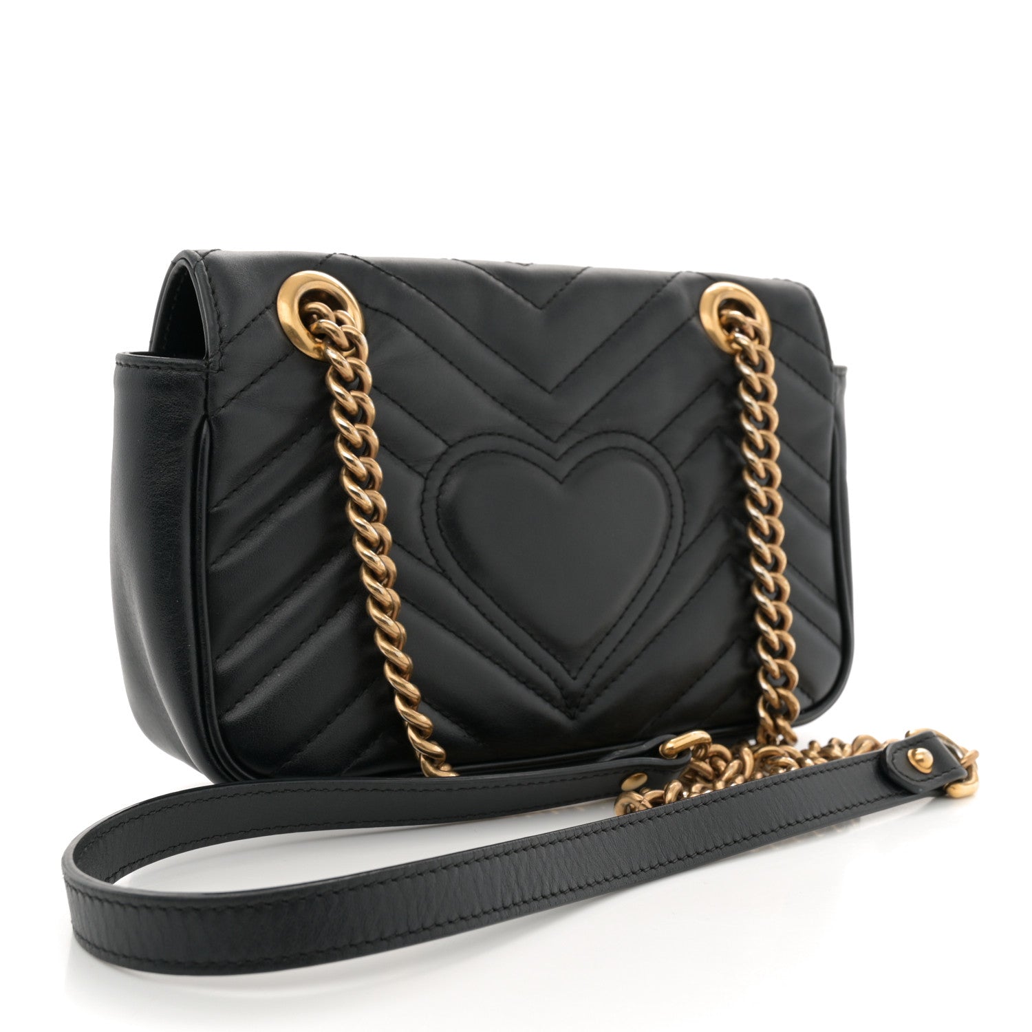 Gucci Calfskin Matelasse Mini GG Marmont Shoulder Bag Black 3 of 15
