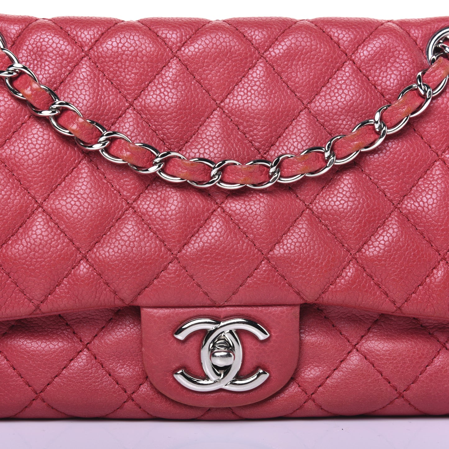 Washed Caviar Quilted Medium Double Flap Red