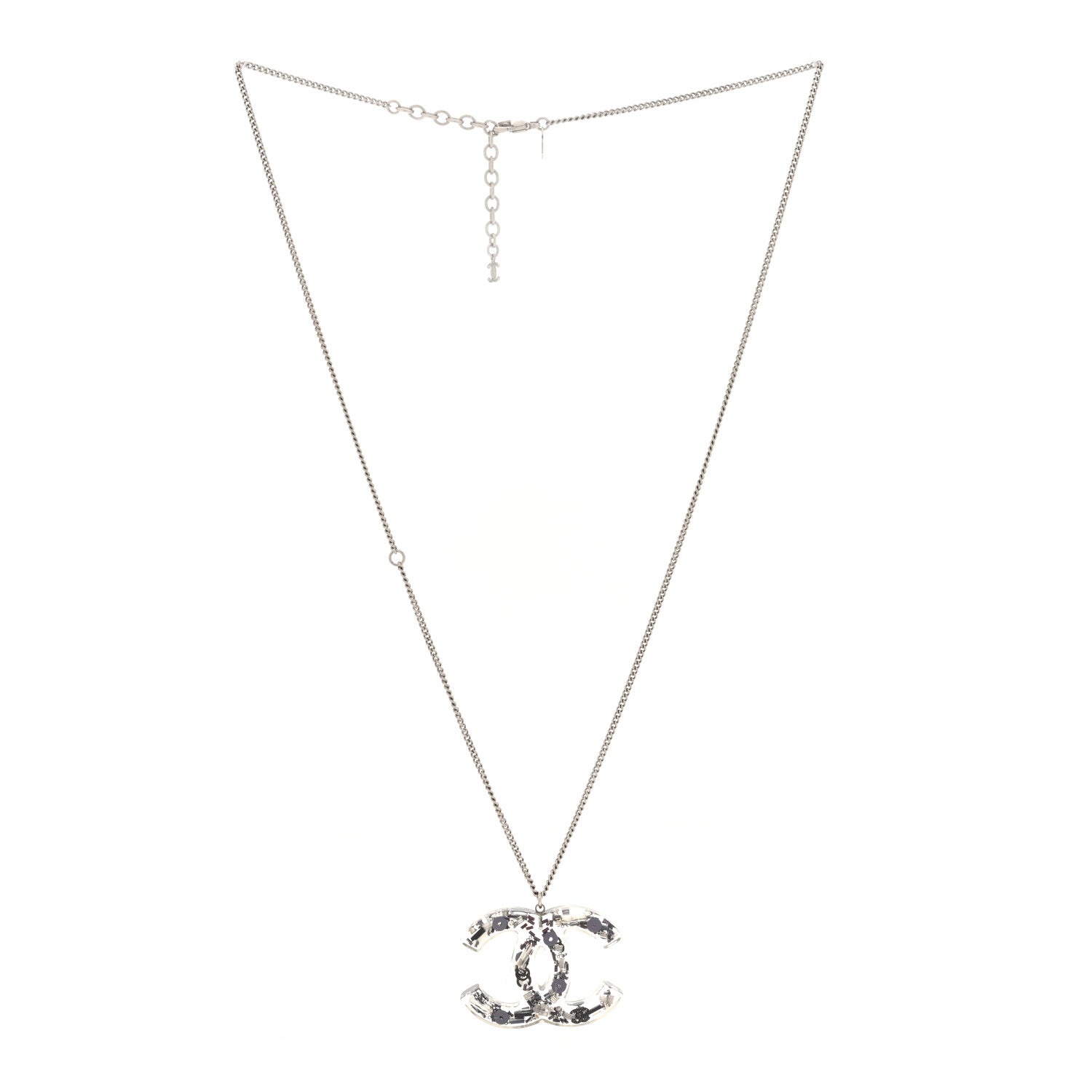 Chanel Resin CC Necklace Silver 3 of 5