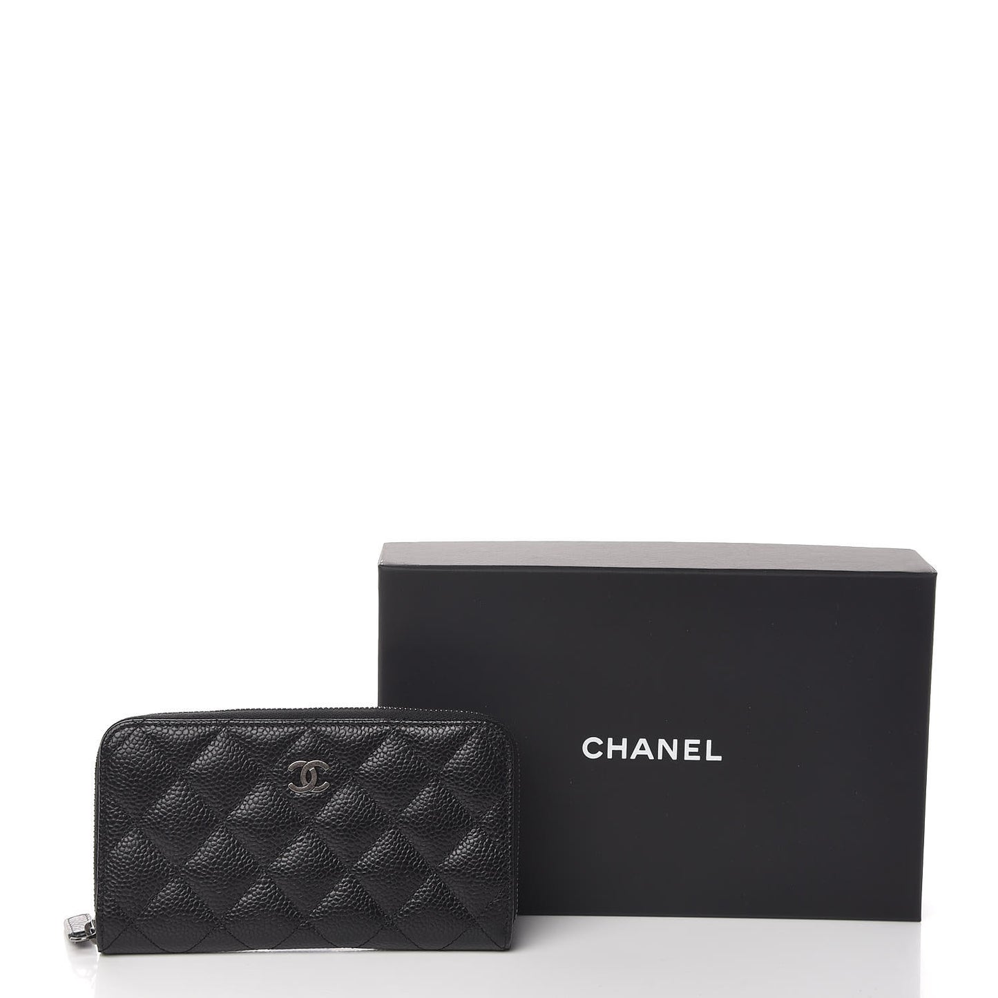 Caviar Quilted Small Zip Around Wallet Black