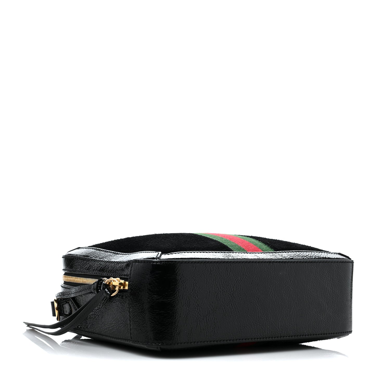 Suede Patent Web Small Ophidia Top Handle Shoulder Bag Black