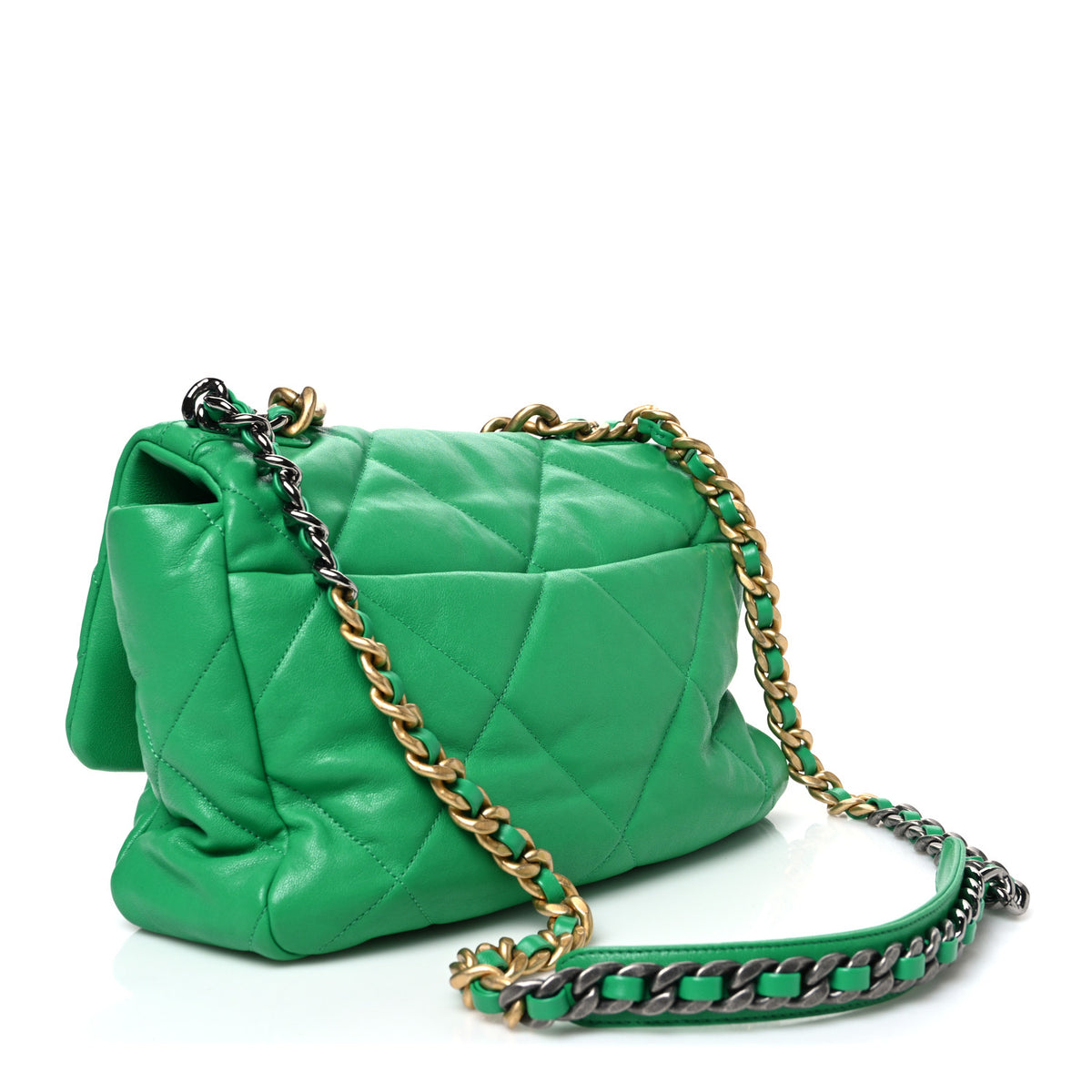 Goatskin Quilted Large Chanel 19 Flap Green