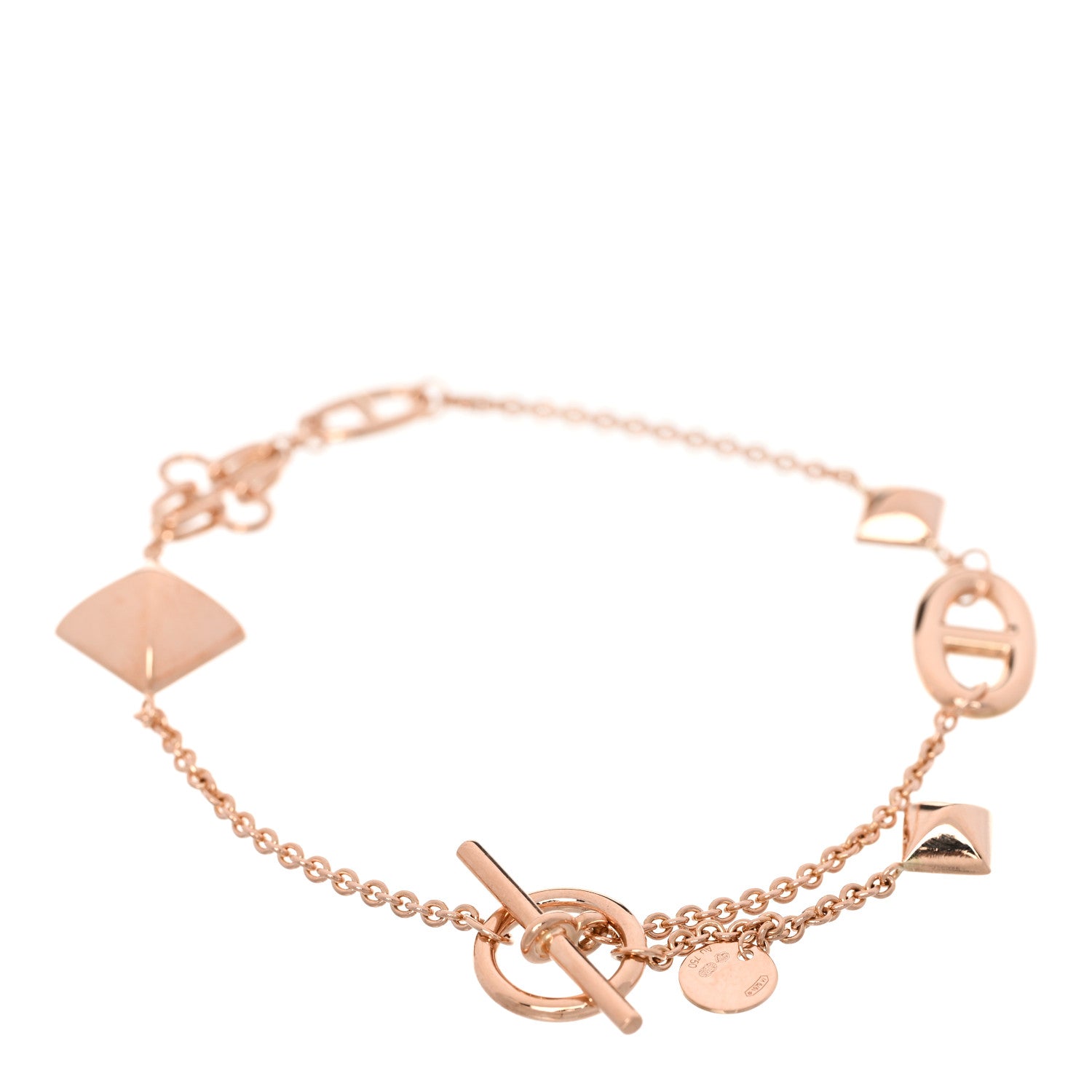 Hermes 18K Rose Gold Logos Link Toggle Bracelet 2 of 4