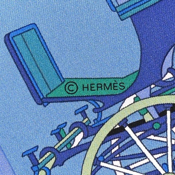 Hermes Silk Voitures Exquises Scarf 90 Bleu Jean Aqua White 3 of 3