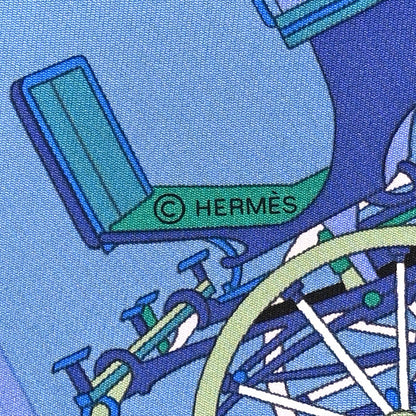 Hermes Silk Voitures Exquises Scarf 90 Bleu Jean Aqua White 3 of 3