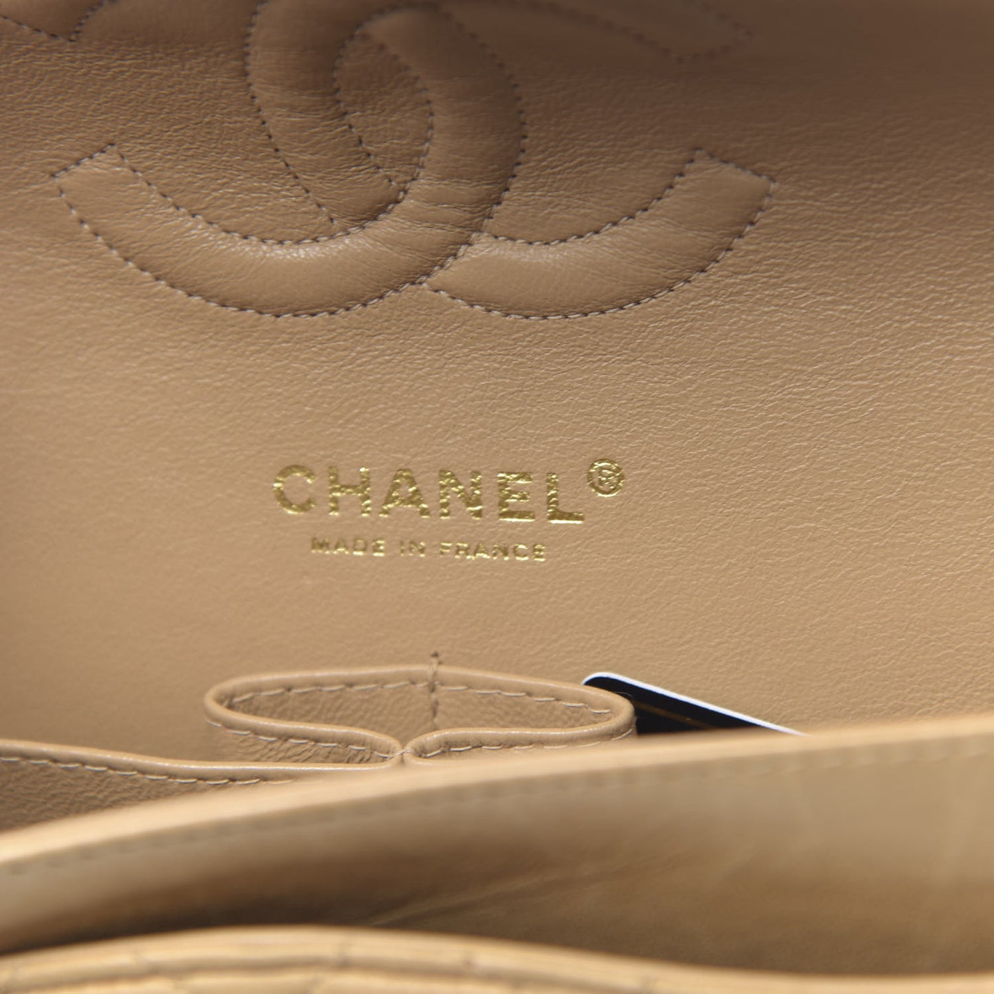 Lambskin Quilted Medium Double Flap Beige