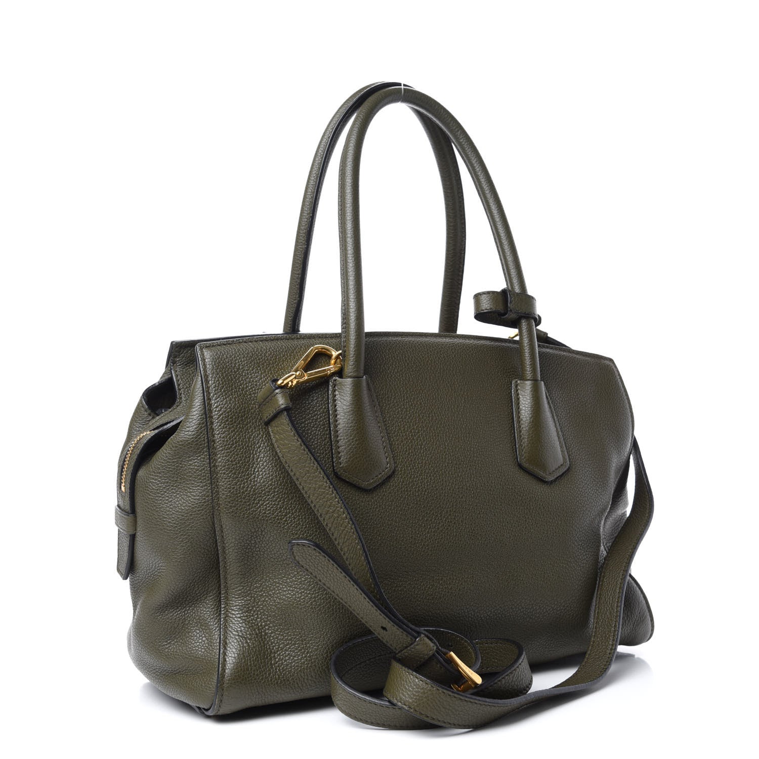 Prada Vitello Daino Tote Militare 3 of 9