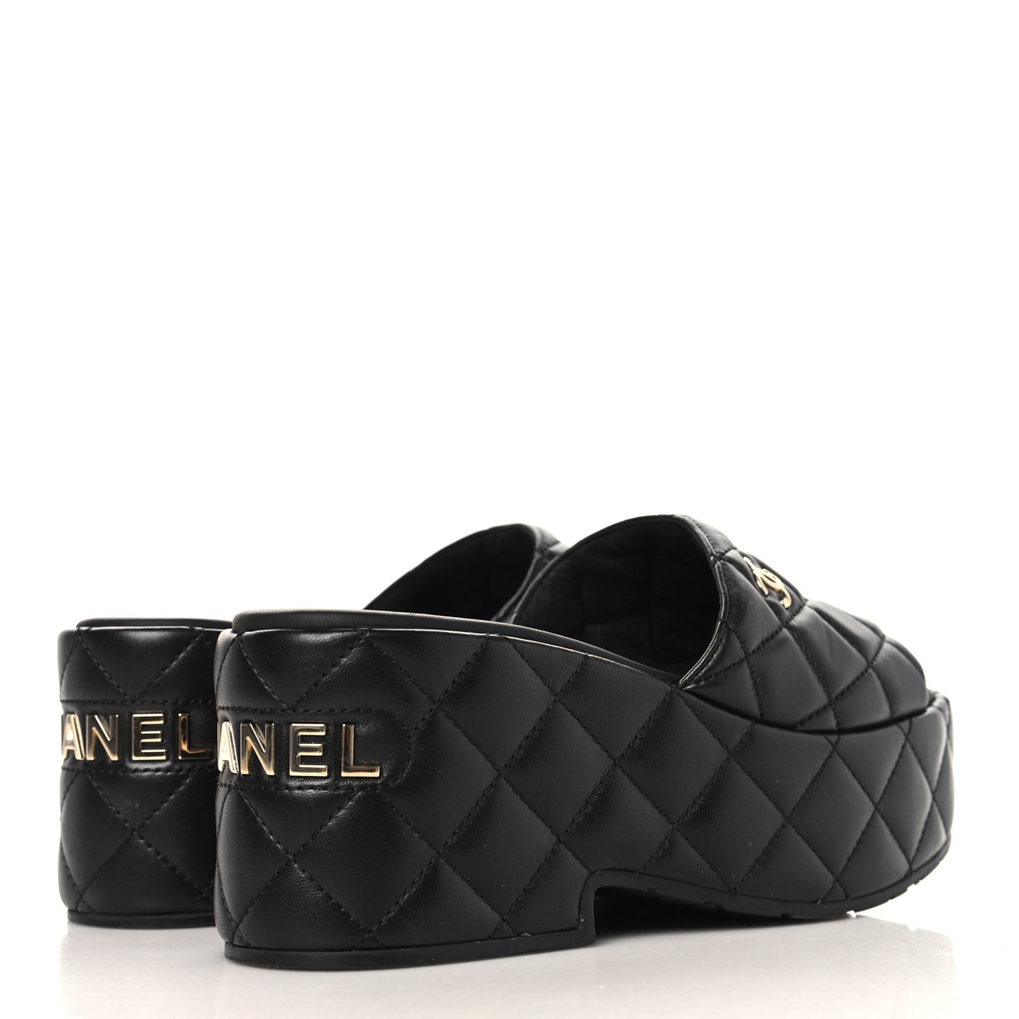 Lambskin Quilted Platform Mules 38 Black