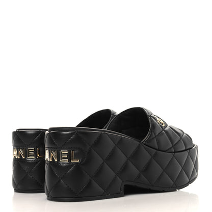 Chanel Lambskin Quilted Platform Mules 38 Black 5 of 9