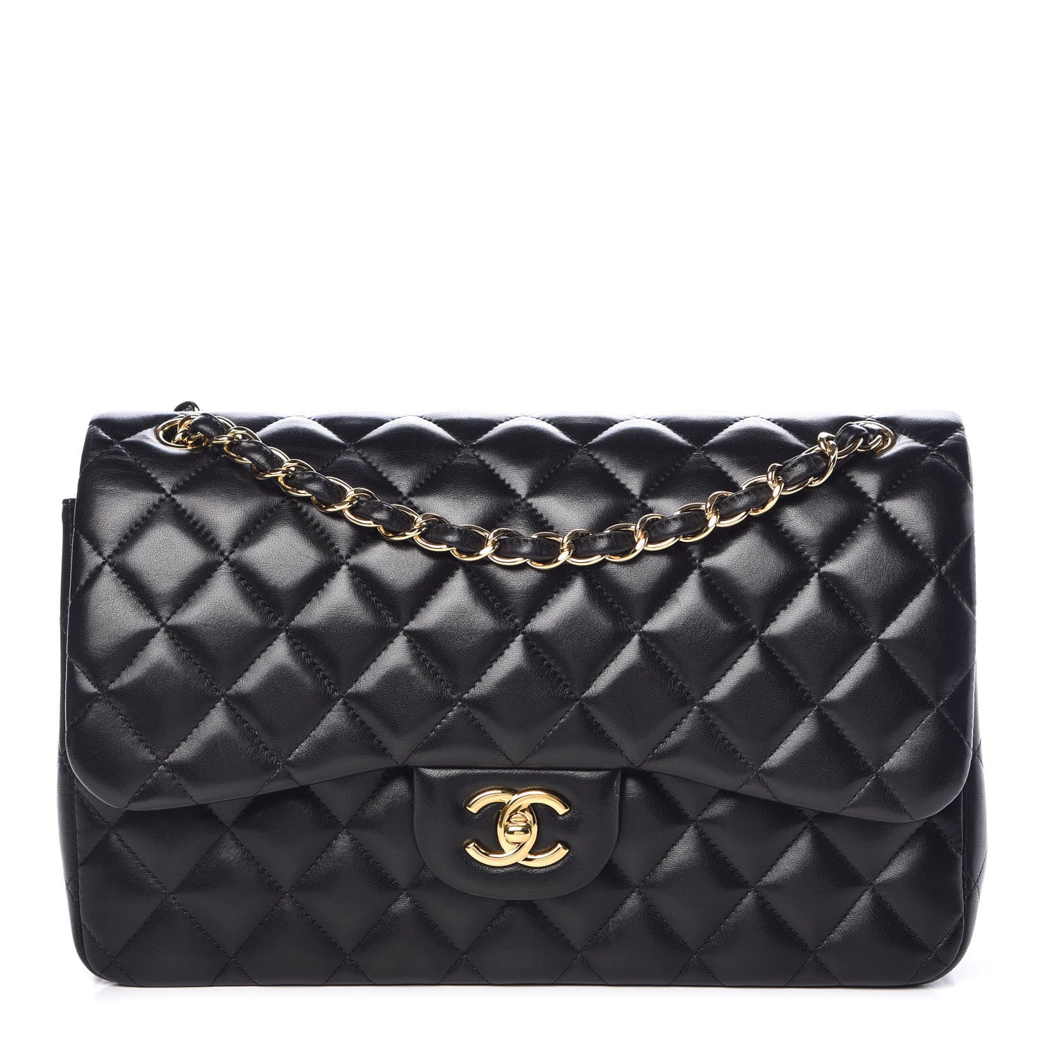 Chanel Lambskin Quilted Jumbo Double Flap Black 1 of 9