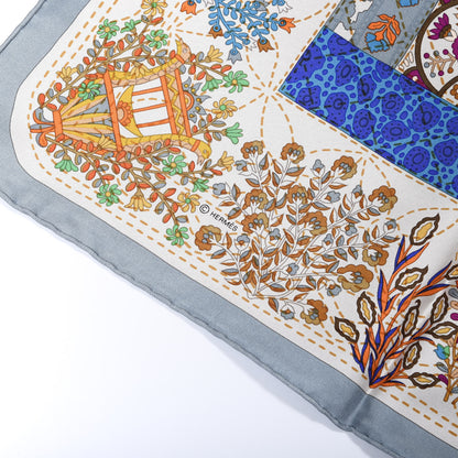 Hermes Silk Pique Fleuri de Provence Scarf 90 Gris Bleute Beige Orange 5 of 6