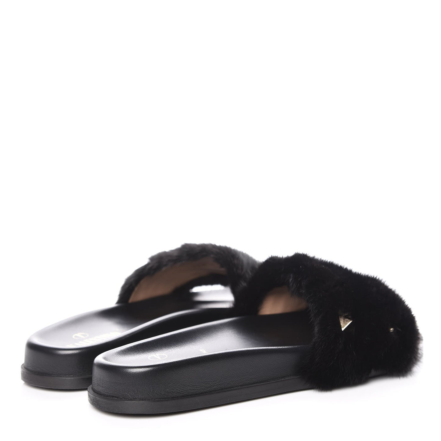 Mink Fur Rockstud Slide Sandals 38 Black