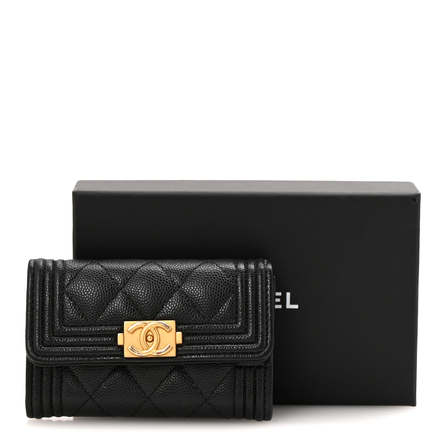 Caviar Quilted Boy Flap Card Holder Black
