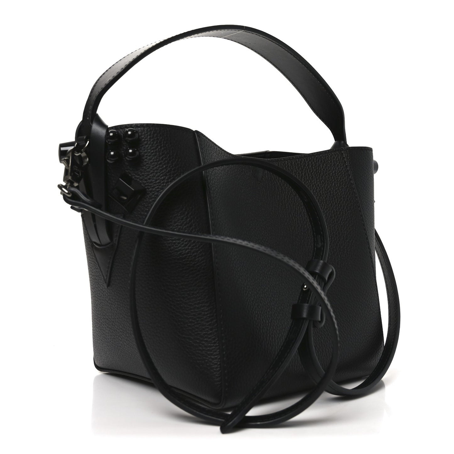 Calfskin Empire Spike Studded Mini Cabachic Bucket Bag Black