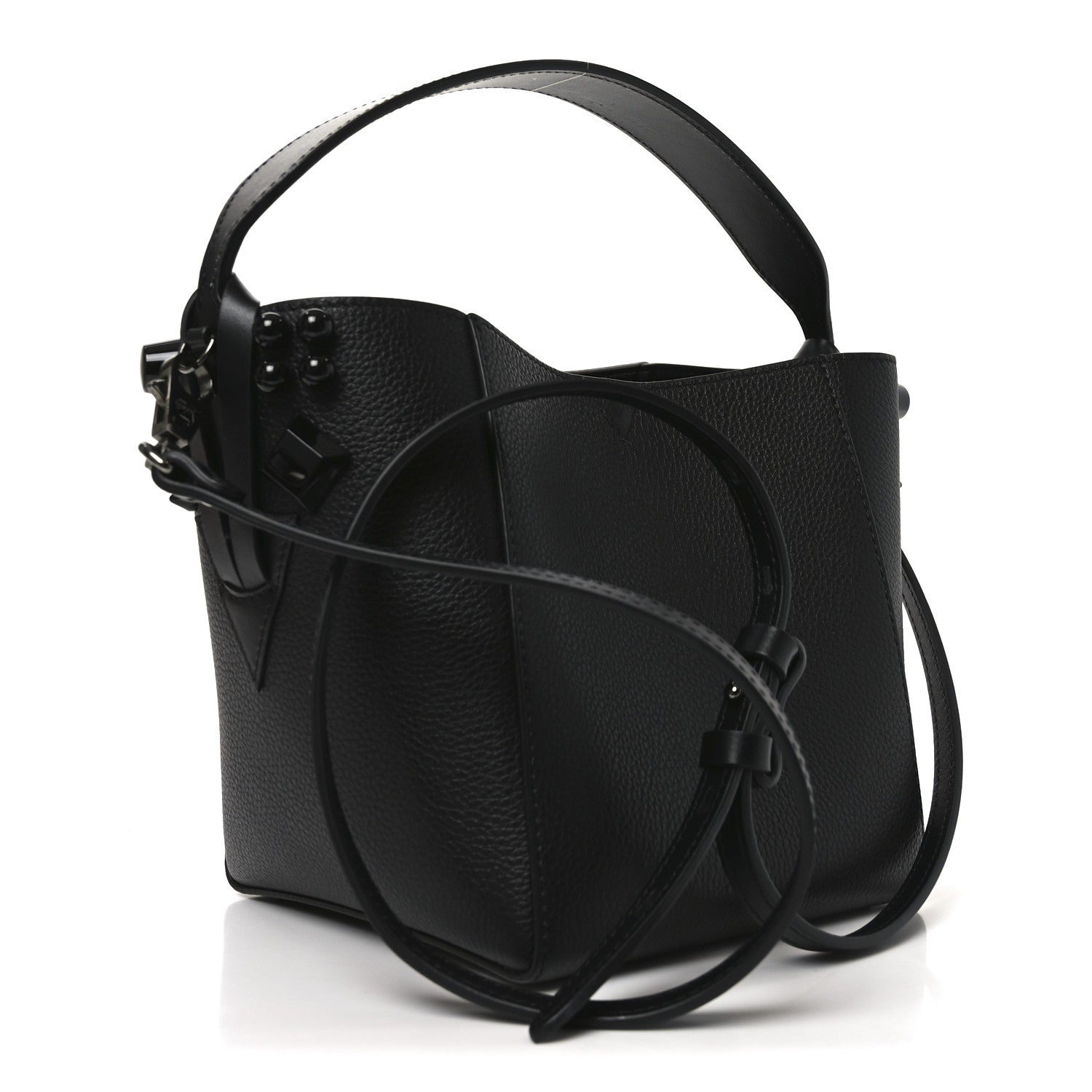 Christian Louboutin Calfskin Empire Spike Studded Mini Cabachic Bucket Bag Black 3 of 9