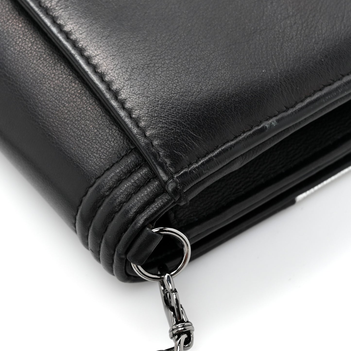 Metallic Goatskin Boy Wallet On Removable Chain WOC Black Silver