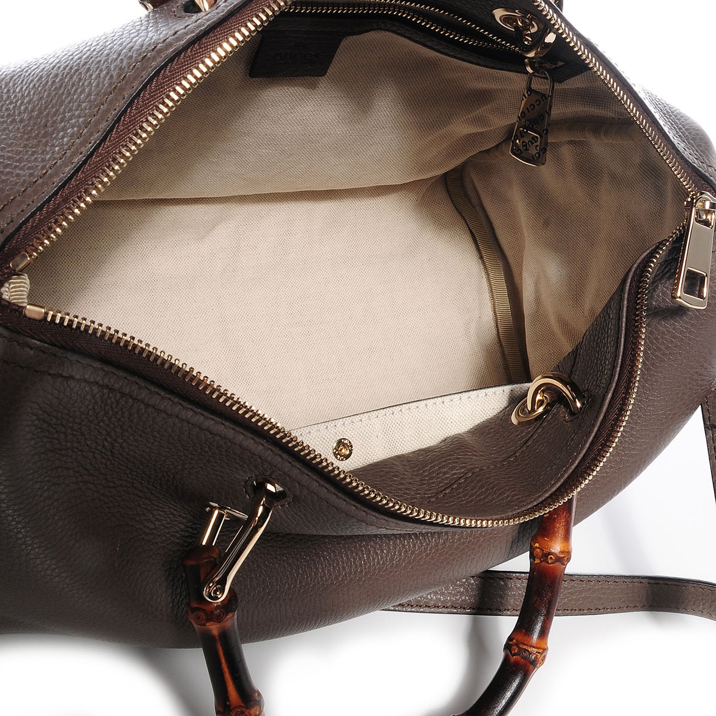 Leather Bamboo Medium Boston Bag Taupe