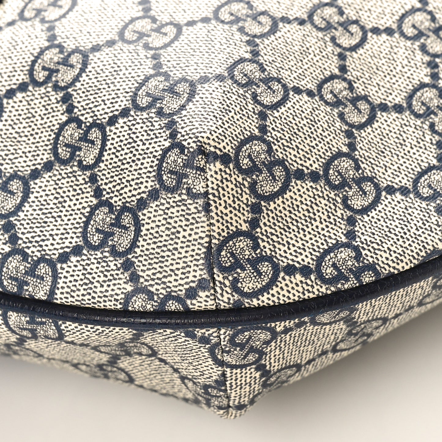 GG Supreme Monogram Textured Dollar Calfskin Web Small Ophidia Half Moon Hobo Beige Blue