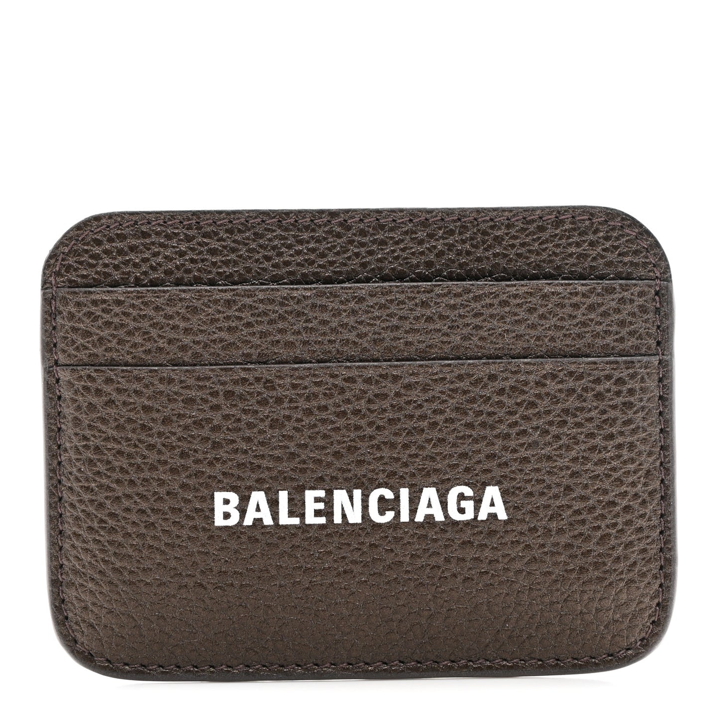 Metallized Grained Calfskin Logo Cash Rounded Card Holder Dark Bronze White