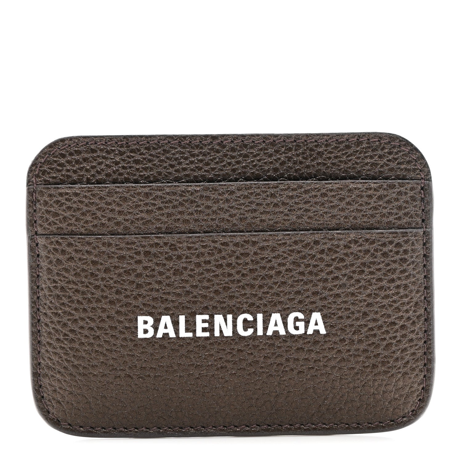 Balenciaga Metallized Grained Calfskin Logo Cash Rounded Card Holder Dark Bronze White 1 of 7