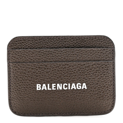 Balenciaga Metallized Grained Calfskin Logo Cash Rounded Card Holder Dark Bronze White 1 of 7