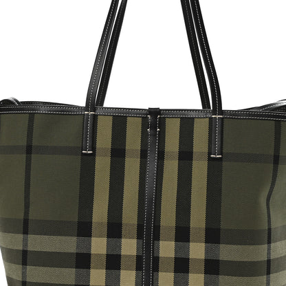 Burberry Check Canvas Medium Beach Tote Military Green 9 of 11