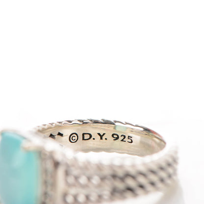 David Yurman Sterling Silver Pave Diamond Chalcedony 10mm Petite Wheaton Ring 50 5.5 4 of 4