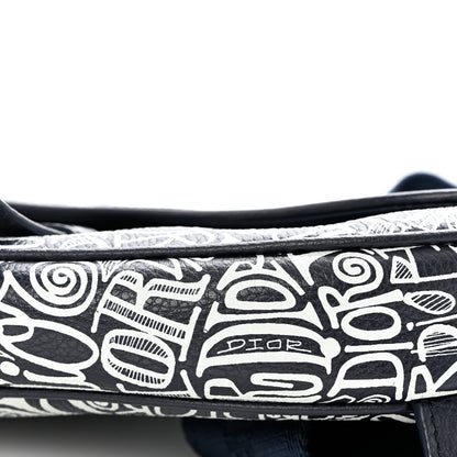 Christian Dior X SHAWN STUSSY Grained Calfskin Printed Mens Saddle Bag Navy Blue 9 of 9