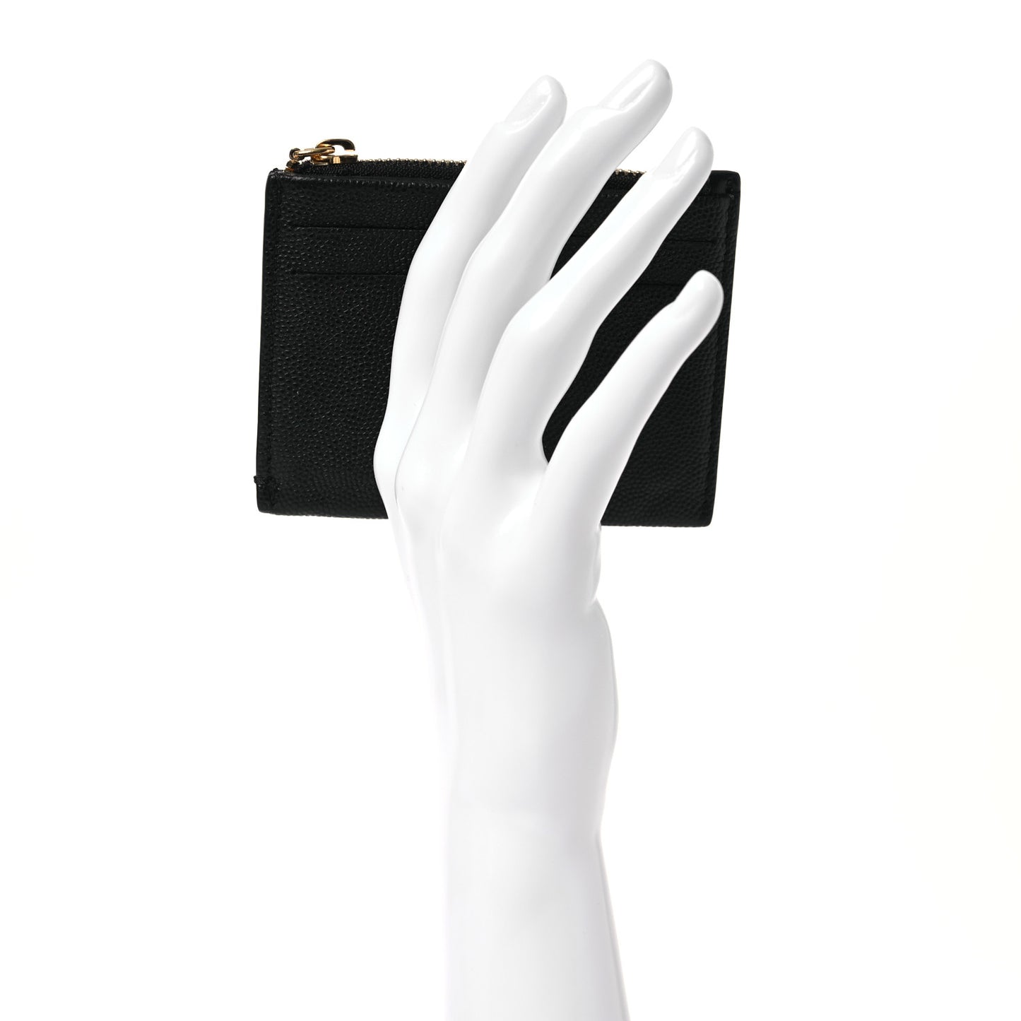 Grainy Calfskin Zip TB Card Case Black