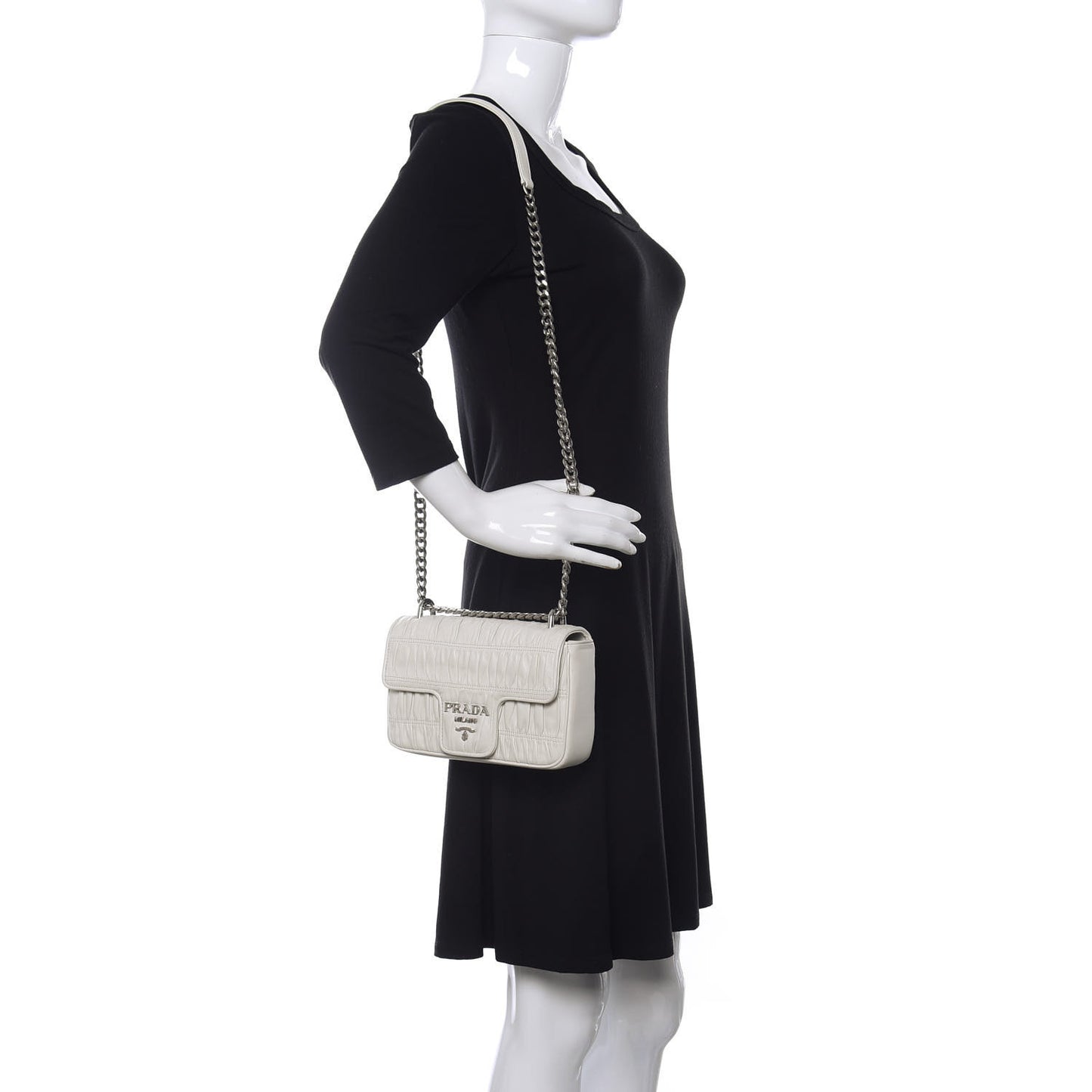 Nappa Gaufre Small Chain Flap Shoulder Bag White